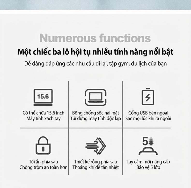 Balo Da Thật Nam Đa Năng USB Công Sở Thời Trang Dung Tích Lớn Màu Đen chi tiết 8