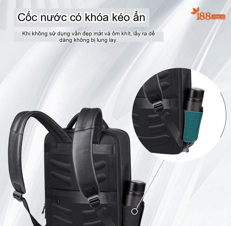 Balo Da Thật Nam Đa Năng USB Công Sở Thời Trang Dung Tích Lớn Màu Đen chi tiết 22