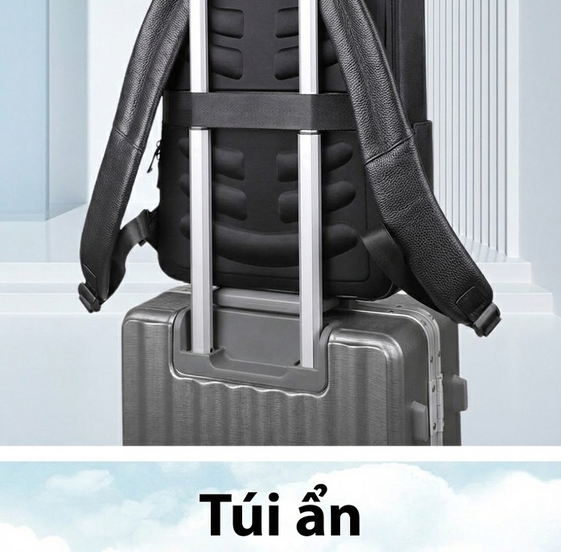 Balo Da Thật Nam Đa Năng USB Công Sở Thời Trang Dung Tích Lớn Màu Đen chi tiết 24