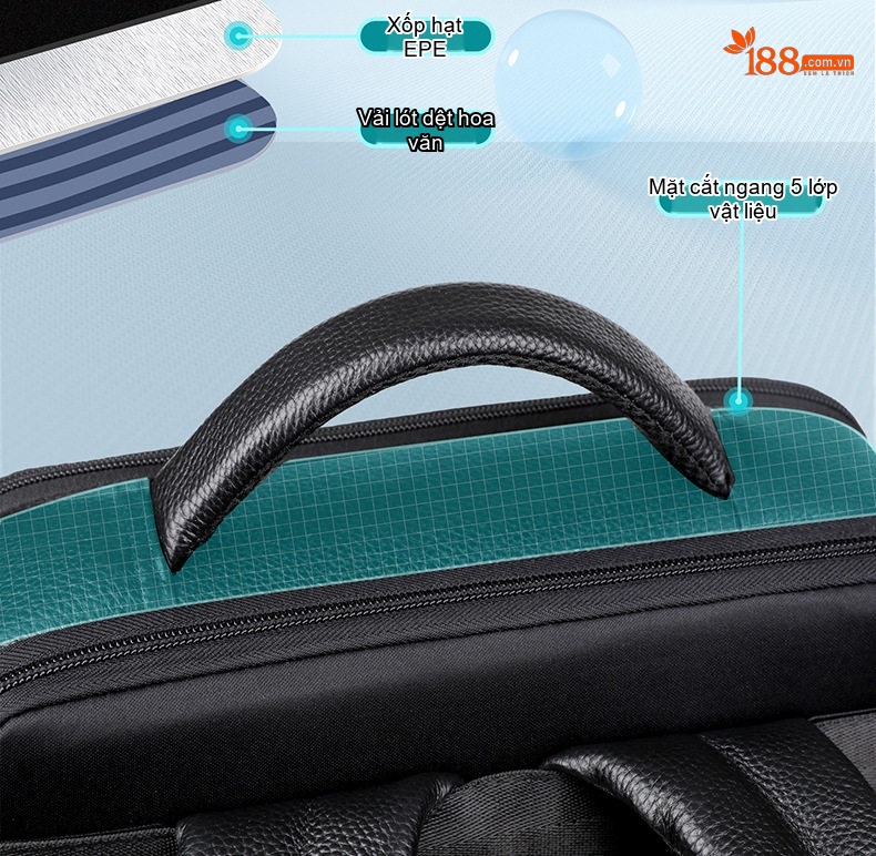 Balo Da Thật Nam Đa Năng USB Công Sở Thời Trang Dung Tích Lớn Màu Đen chi tiết 16
