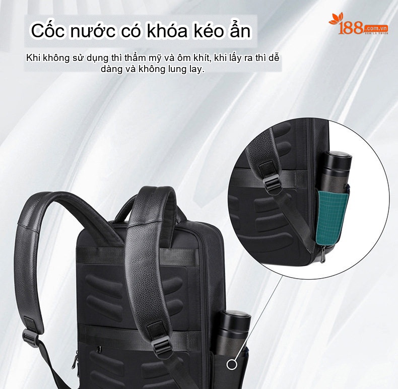 Balo Da Thật Nam Đa Năng USB Công Sở Thời Trang Dung Tích Lớn Màu Đen chi tiết 23