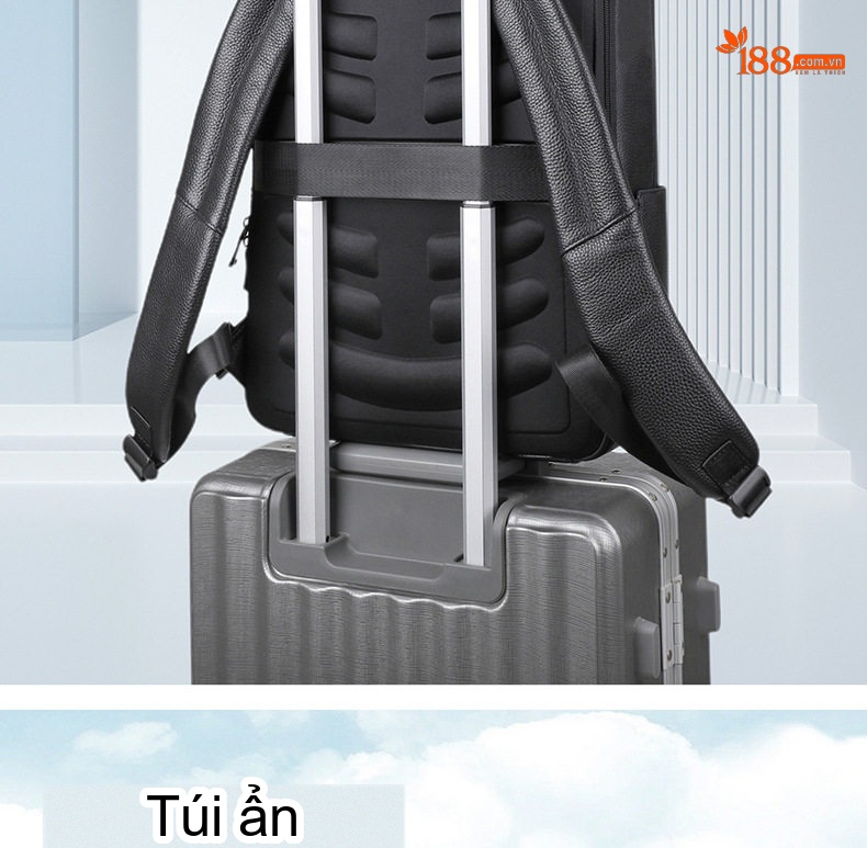 Balo Da Thật Nam Đa Năng USB Công Sở Thời Trang Dung Tích Lớn Màu Đen chi tiết 25