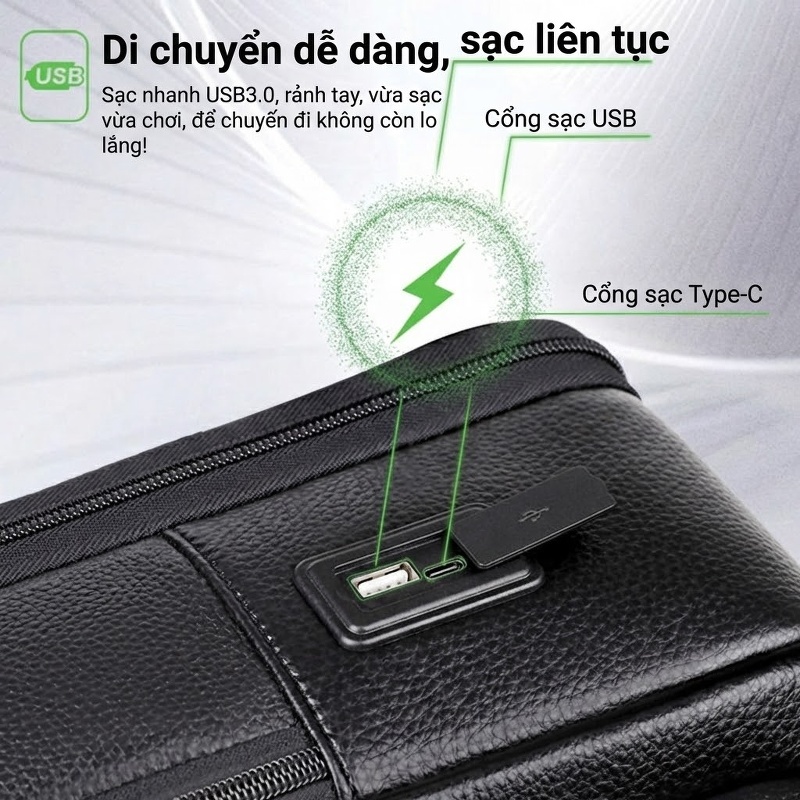 Balo Da Thật Nam Đa Năng USB Công Sở Thời Trang Dung Tích Lớn Màu Đen
