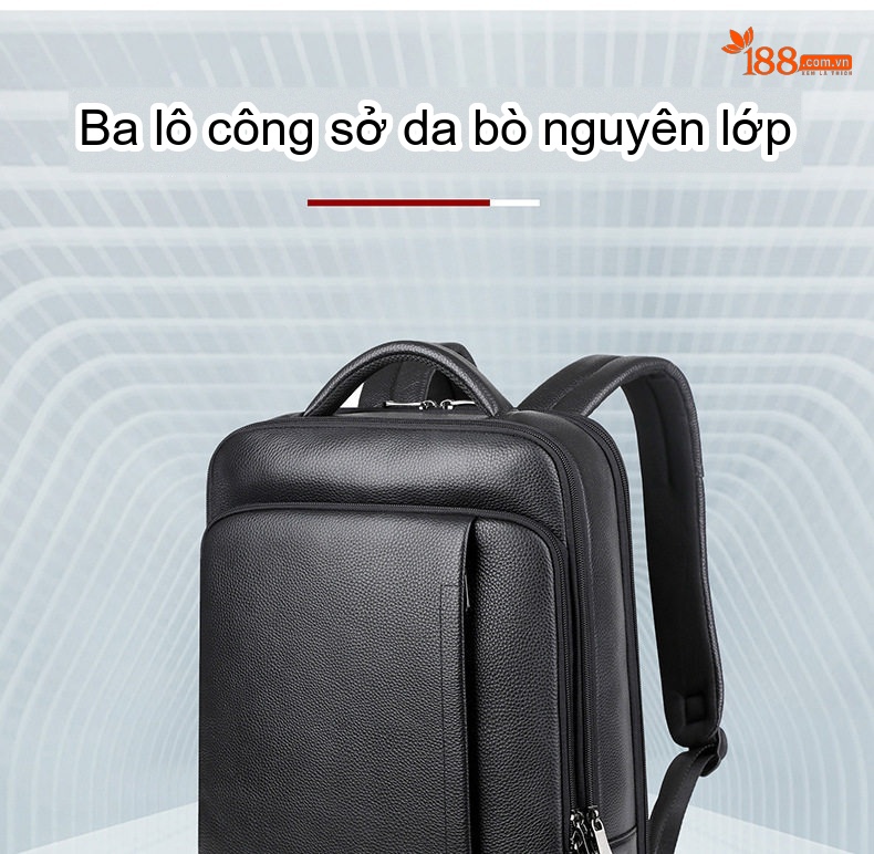 Balo Da Thật Nam Đa Năng USB Công Sở Thời Trang Dung Tích Lớn Màu Đen chi tiết 4