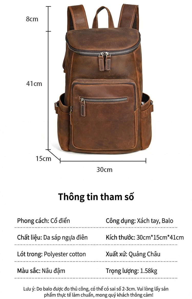 Balo Da Thật Nam Đựng Laptop Phong Cách Thời Trang Màu Nâu chi tiết 3