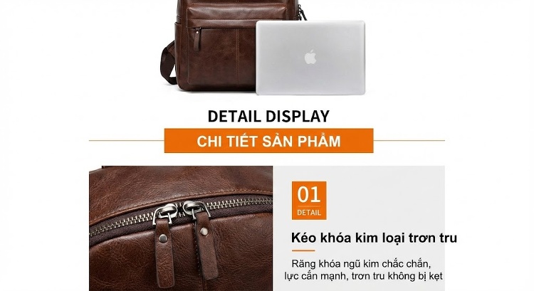 Balo Da Thật Nam Đựng Laptop Phong Cách Thời Trang Màu Nâu chi tiết 9