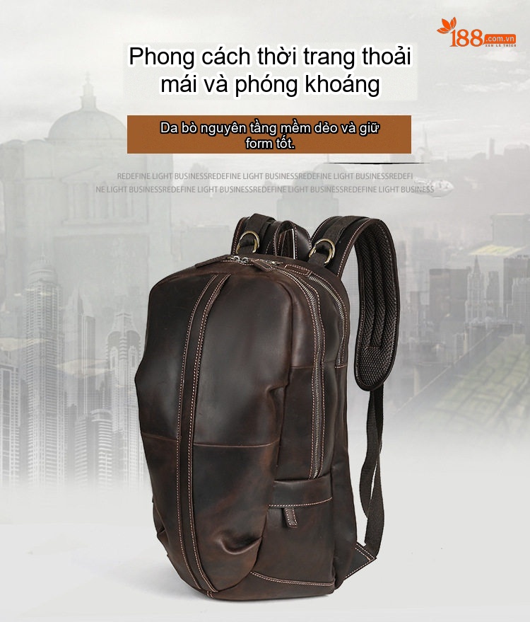 Balo Da Thật Nam Lớn Đựng Laptop Phong Cách Thể Thao Du Lịch Màu Nâu, Đen chi tiết 1
