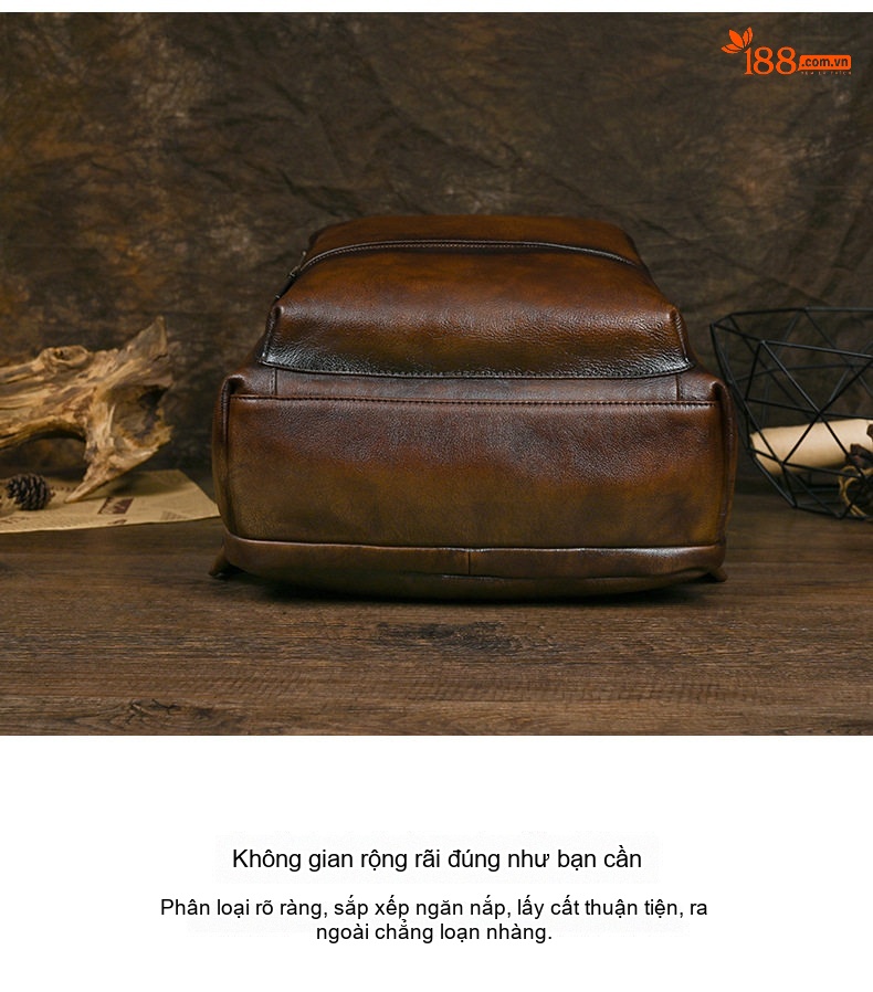 Balo Da Thật Nam Retro Công Sở Du Lịch Đựng Laptop Cỡ Lớn Màu Nâu chi tiết 6