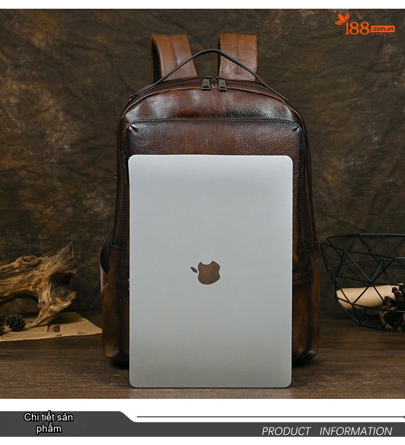 Balo Da Thật Nam Retro Công Sở Du Lịch Đựng Laptop Cỡ Lớn Màu Nâu chi tiết 9