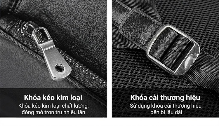 Balo Da Thật Nappa Đựng Laptop 14 Inch Phong Cách Casual Màu Đen chi tiết 10