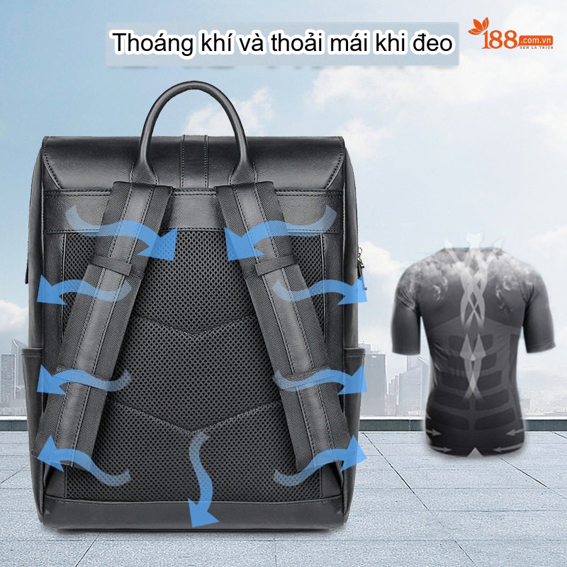 Balo Da Thật Nappa Đựng Laptop 14 Inch Phong Cách Casual Màu Đen