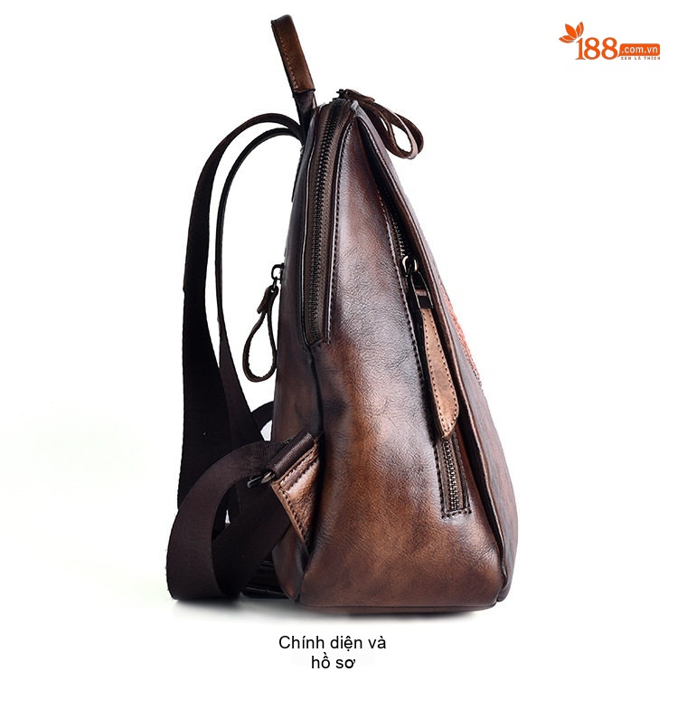 Balo Da Thật Nữ Đa Năng Dung Tích Lớn Nhiều Ngăn Túi Dập Nổi Phong Cách Retro Màu Nâu, Xanh, Đen... chi tiết 6