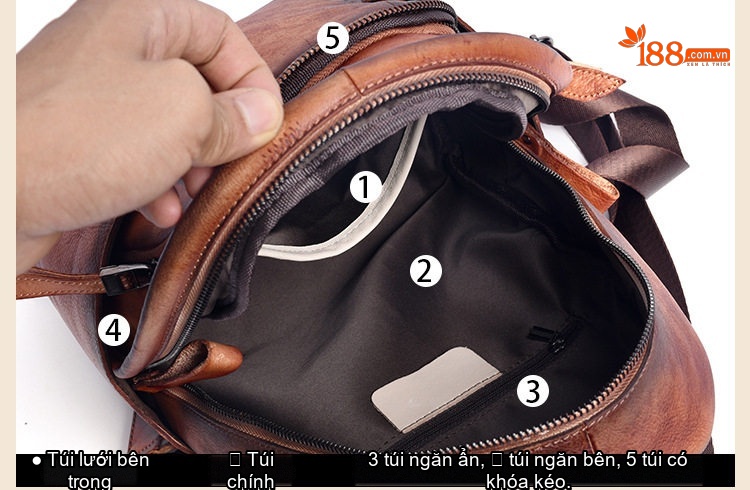 Balo Da Thật Nữ Đa Năng Nhiều Ngăn Lớn Màu Nâu, Đen, Đỏ chi tiết 22