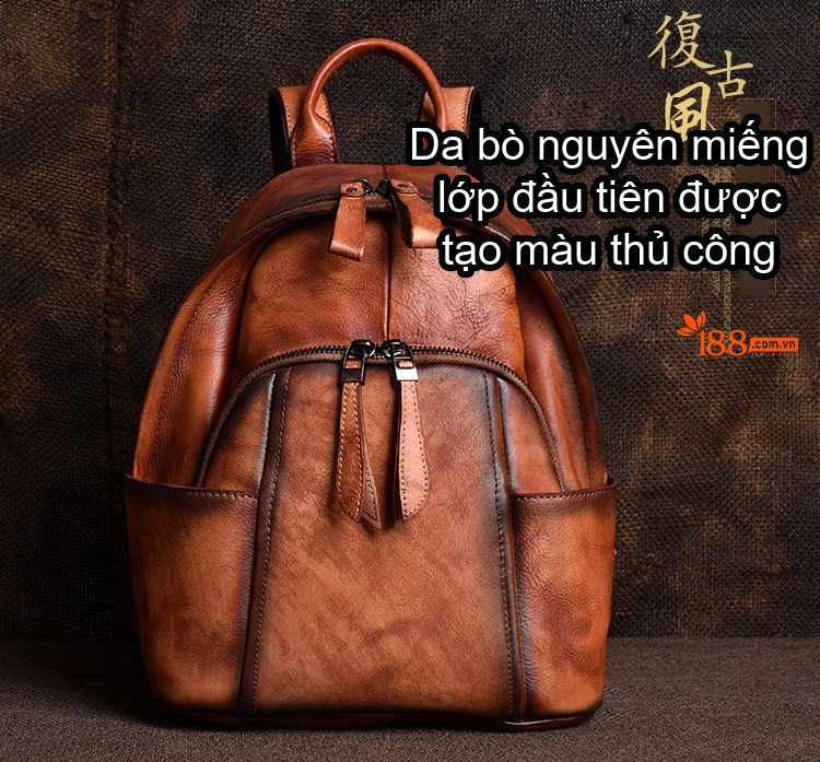Balo Da Thật Nữ Đa Năng Nhiều Ngăn Lớn Màu Nâu, Đen, Đỏ chi tiết 1