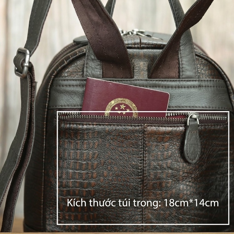 Balo Da Thật Nữ Phối Màu Thủ Công NB002 Màu Nâu, Đỏ, Xanh Dương, Vàng... chi tiết 7