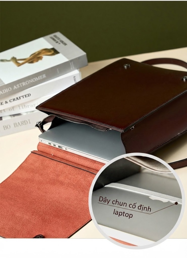 Balo Da Thật Nữ Phong Cách Anh Quốc Cổ Điển Đựng Laptop Màu Nâu Đỏ chi tiết 15