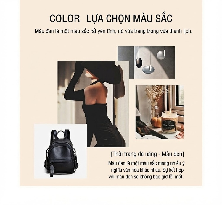 Balo Da Thật Nữ Thời Trang, Balo Đeo Vai Du Lịch, Balo Đựng Sách, Túi Xách Màu Đen chi tiết 5