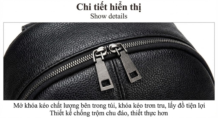 Balo Da Thật Nữ Thời Trang, Balo Đeo Vai Du Lịch, Balo Đựng Sách, Túi Xách Màu Đen chi tiết 15