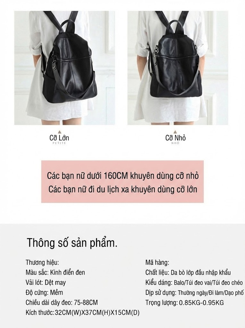 Balo Da Thật Nữ Thời Trang Đường Phố Màu Đen chi tiết 6
