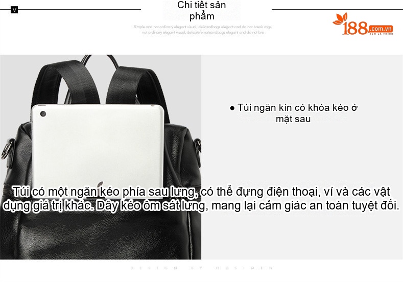 Balo Da Thật Nữ Thời Trang Đường Phố Màu Đen chi tiết 16