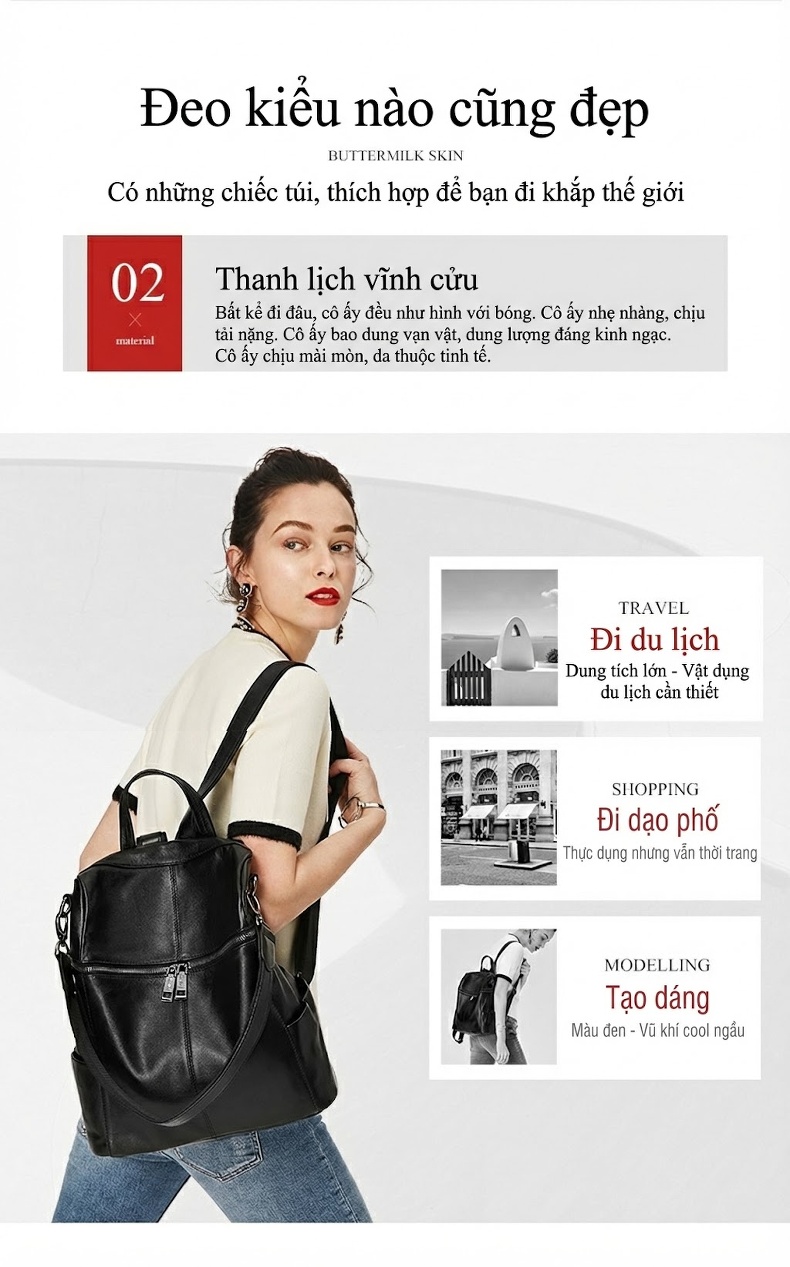 Balo Da Thật Nữ Thời Trang Đường Phố Màu Đen chi tiết 4