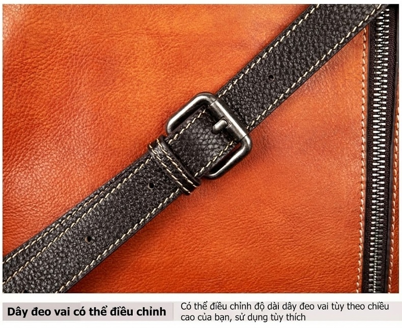 Balo Da Thật Nữ Vintage Thủ Công Màu Nâu Đậm, Nâu Vàng chi tiết 15