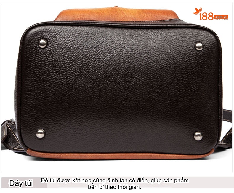 Balo Da Thật Nữ Vintage Thủ Công Màu Nâu Đậm, Nâu Vàng chi tiết 16