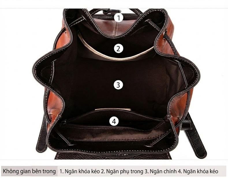Balo Da Thật Nữ Vintage Thủ Công Màu Nâu Đậm, Nâu Vàng chi tiết 17