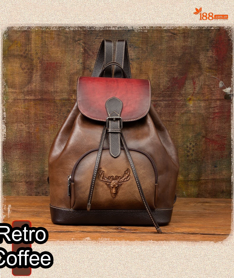 Balo Da Thật Nữ Vintage Thủ Công Màu Nâu Đậm, Nâu Vàng chi tiết 6