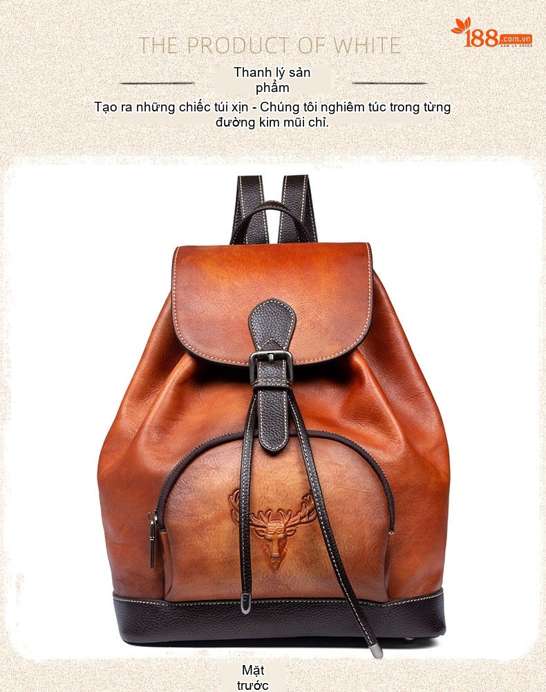 Balo Da Thật Nữ Vintage Thủ Công Màu Nâu Đậm, Nâu Vàng chi tiết 8