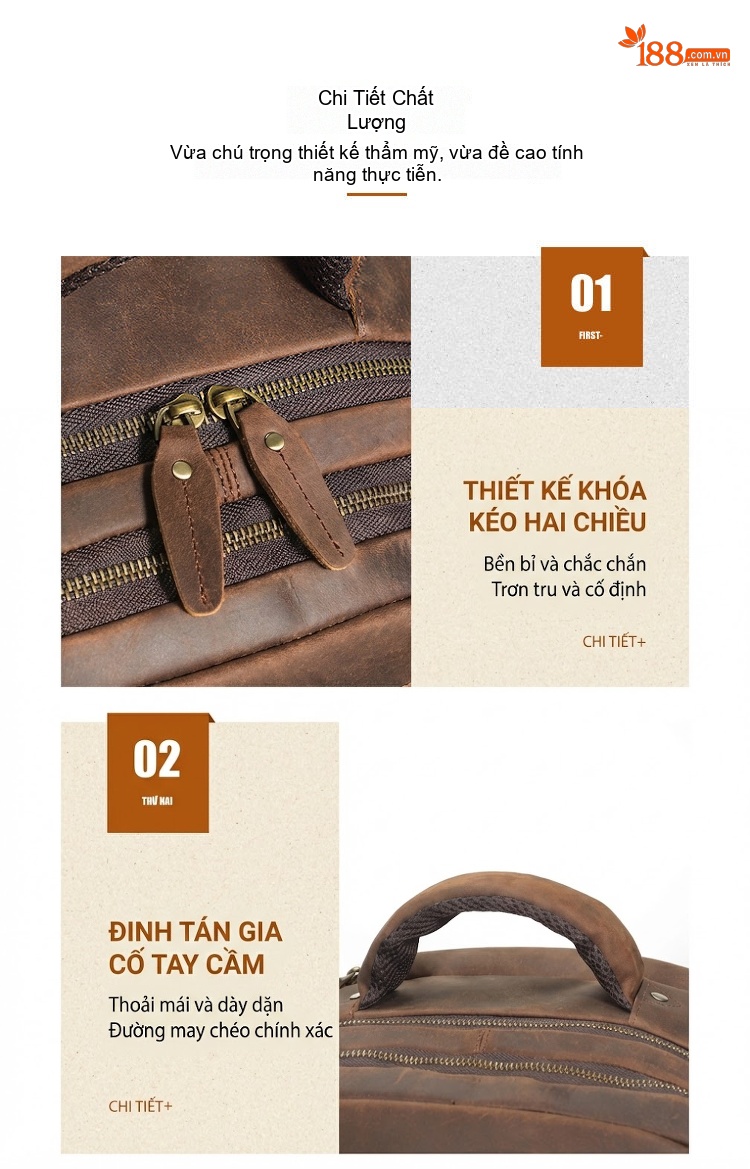 Balo Da Thật Retro Phong Cách Vintage, Balo Da Bò Du Lịch, Đựng Laptop Dung Tích Lớn Màu Nâu chi tiết 10