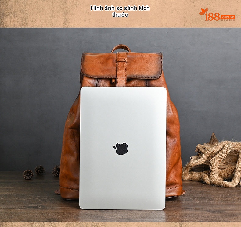 Balo Da Thật Thủ Công Vintage Đựng Laptop 14 Inch Màu Nâu chi tiết 10