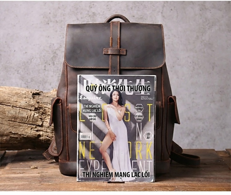 Balo Da Thật Thủ Công Vintage Dung Tích Lớn Phong Cách Biker Màu Nâu chi tiết 8