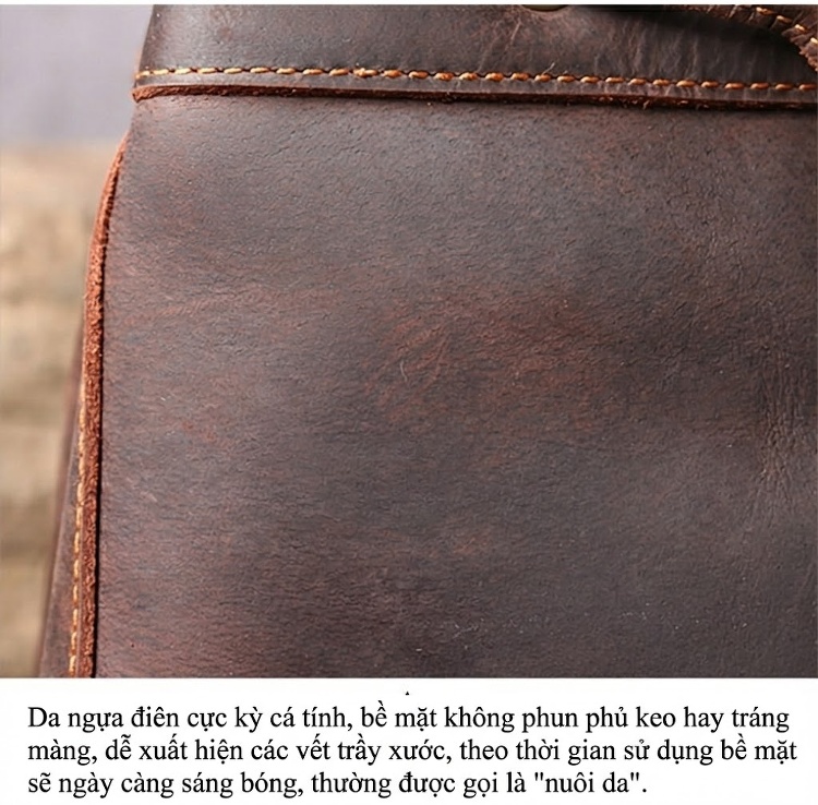 Balo Da Thật Thủ Công Vintage Dung Tích Lớn Phong Cách Biker Màu Nâu chi tiết 12