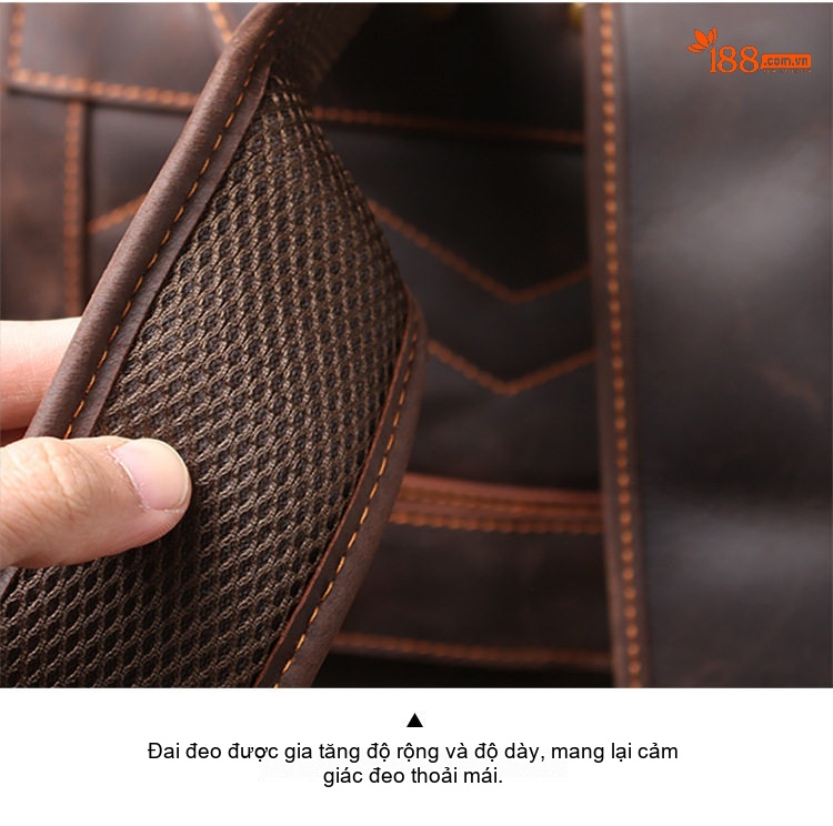 Balo Da Thật Thủ Công Vintage Dung Tích Lớn Phong Cách Biker Màu Nâu chi tiết 13