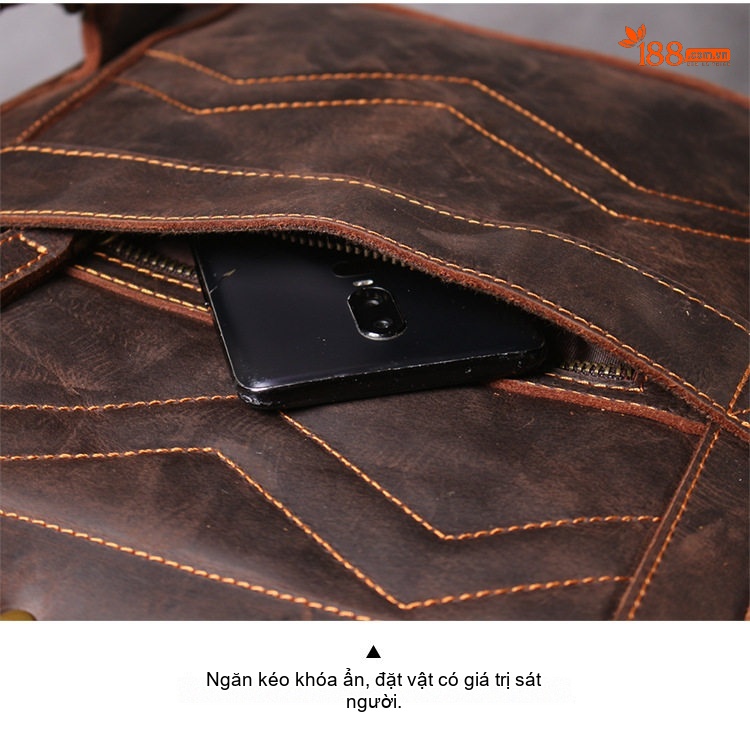 Balo Da Thật Thủ Công Vintage Dung Tích Lớn Phong Cách Biker Màu Nâu chi tiết 20