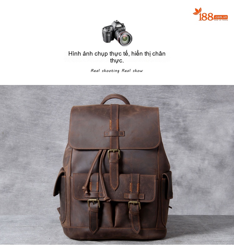 Balo Da Thật Thủ Công Vintage Phong Cách Biker Dung Tích Lớn Màu Nâu chi tiết 7