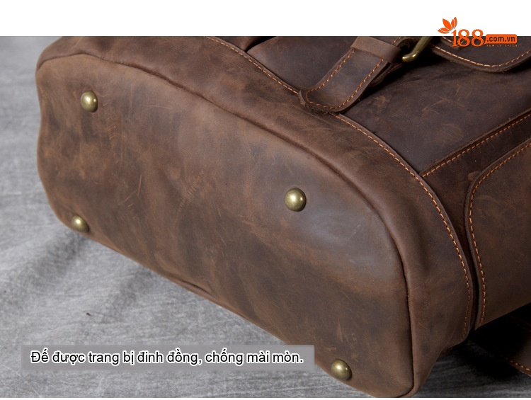 Balo Da Thật Thủ Công Vintage Phong Cách Biker Dung Tích Lớn Màu Nâu chi tiết 17