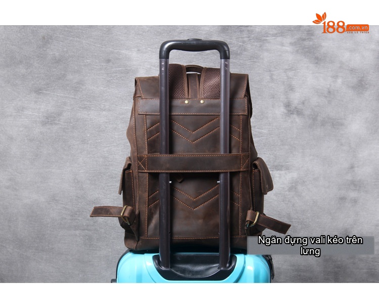Balo Da Thật Thủ Công Vintage Phong Cách Biker Dung Tích Lớn Màu Nâu chi tiết 19