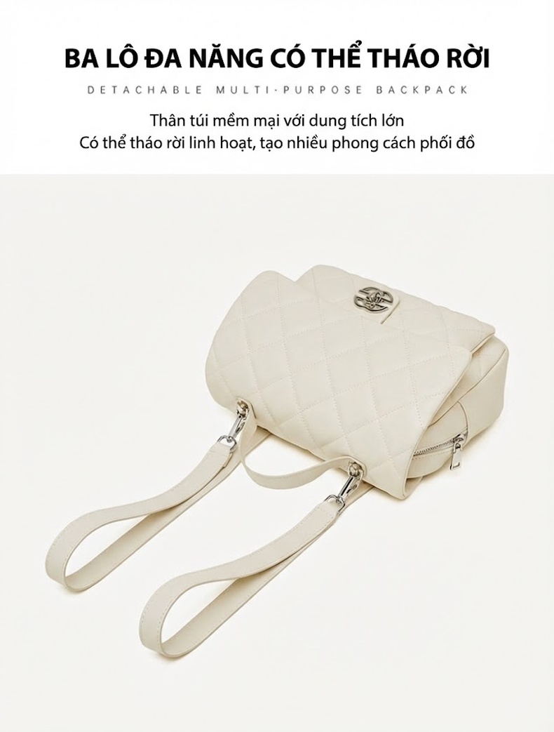 Balo Da Thật Trám Ô Phong Cách Tiểu Hương, Balo Du Lịch Công Sở Đựng Vừa A4 Màu Đen, Trắng chi tiết 8