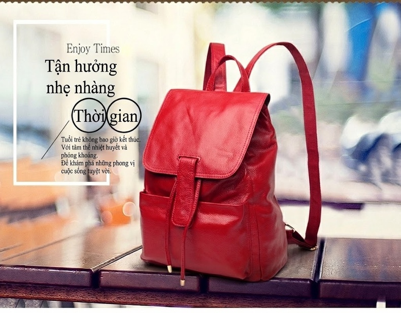 Balo Da Thật Trang Trí Đai Da Phong Cách Đường Phố Màu Đen, Đỏ chi tiết 4