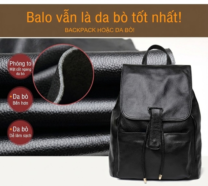Balo Da Thật Trang Trí Đai Da Phong Cách Đường Phố Màu Đen, Đỏ chi tiết 7