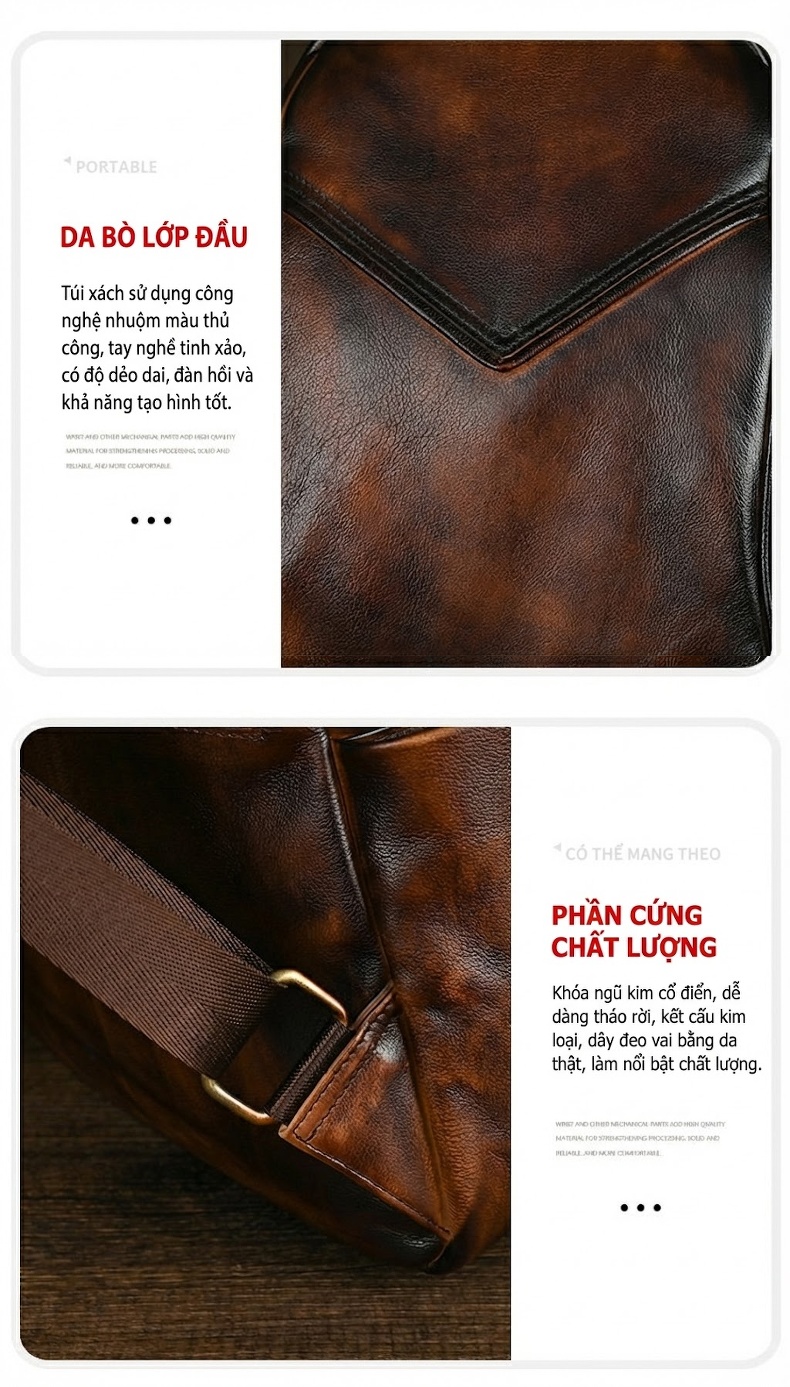 Balo Da Thật Vintage Thủ Công Màu Nâu chi tiết 10