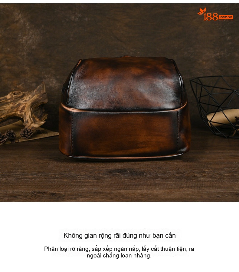 Balo Da Thật Vintage Thủ Công Màu Nâu chi tiết 6