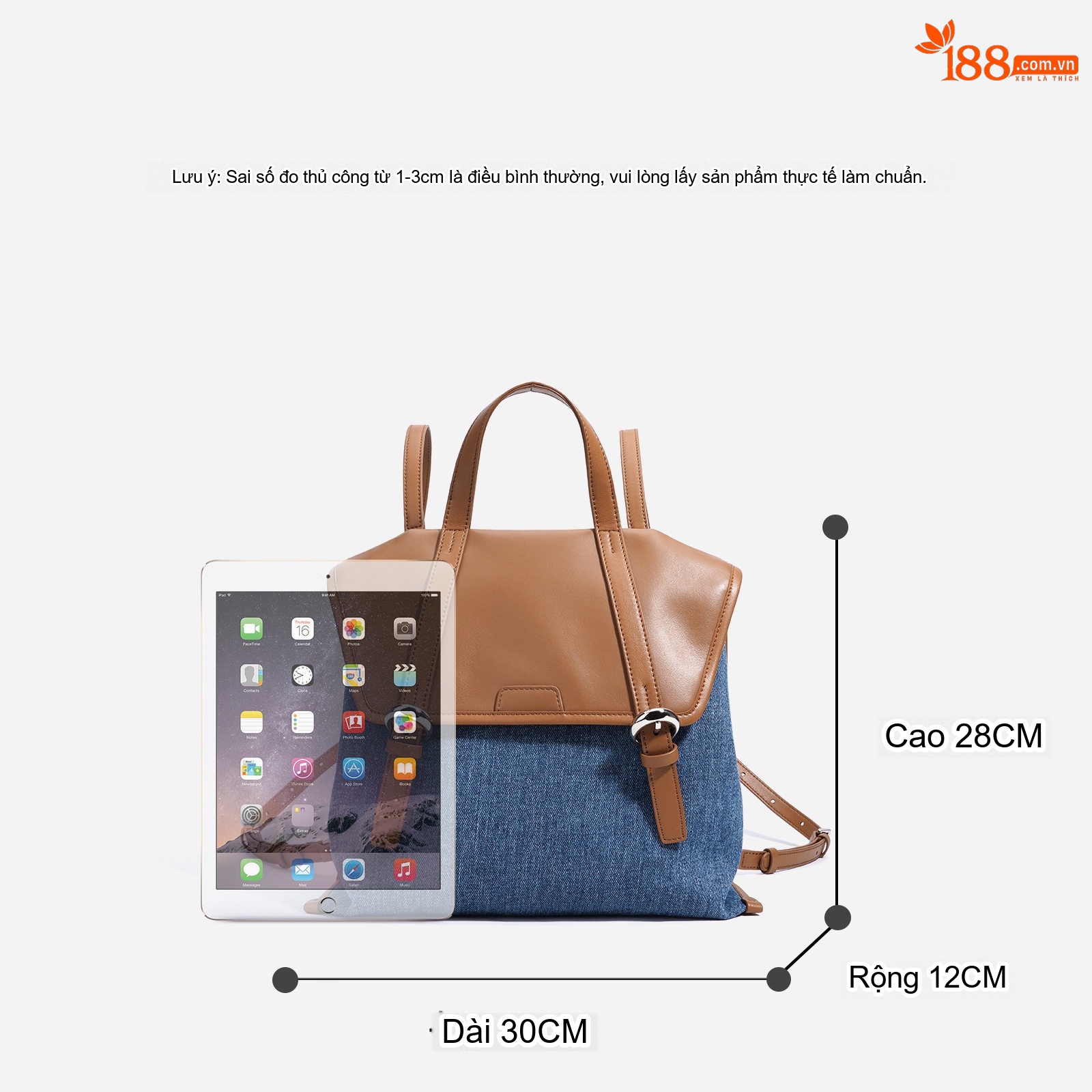 Balo Đeo Vai/Đeo Chéo Nữ Vải Denim Kiểu Hàn Quốc Công Sở Thời Trang Màu Xanh Dương, Nâu