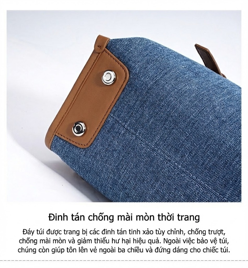 Balo Đeo Vai/Đeo Chéo Nữ Vải Denim Kiểu Hàn Quốc Công Sở Thời Trang Màu Xanh Dương, Nâu chi tiết 11