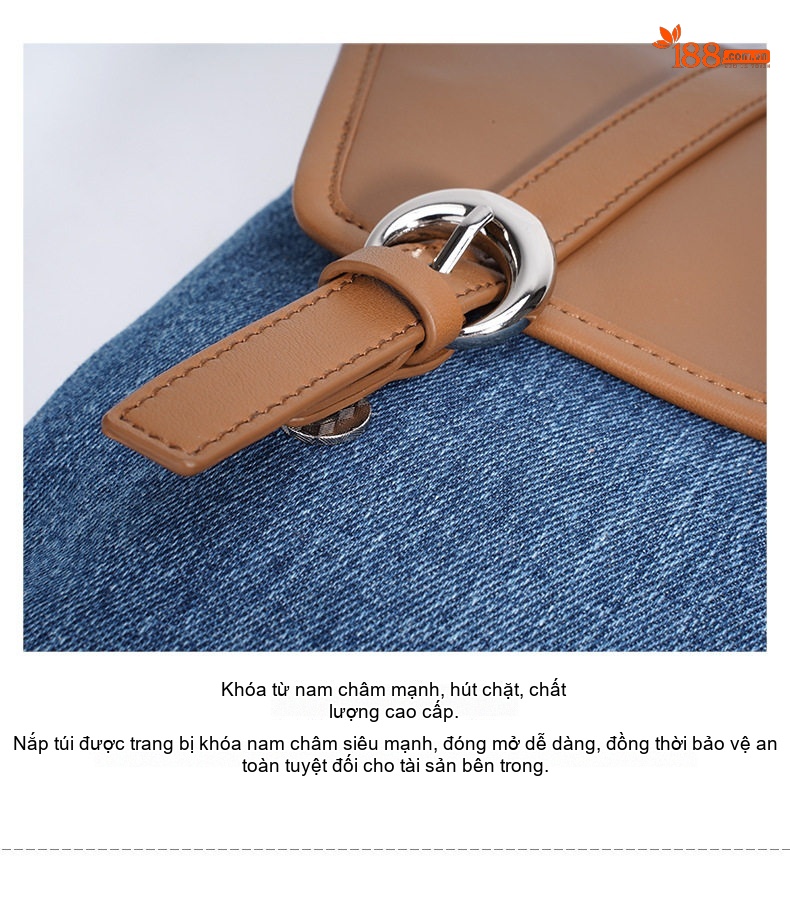 Balo Đeo Vai/Đeo Chéo Nữ Vải Denim Kiểu Hàn Quốc Công Sở Thời Trang Màu Xanh Dương, Nâu chi tiết 12