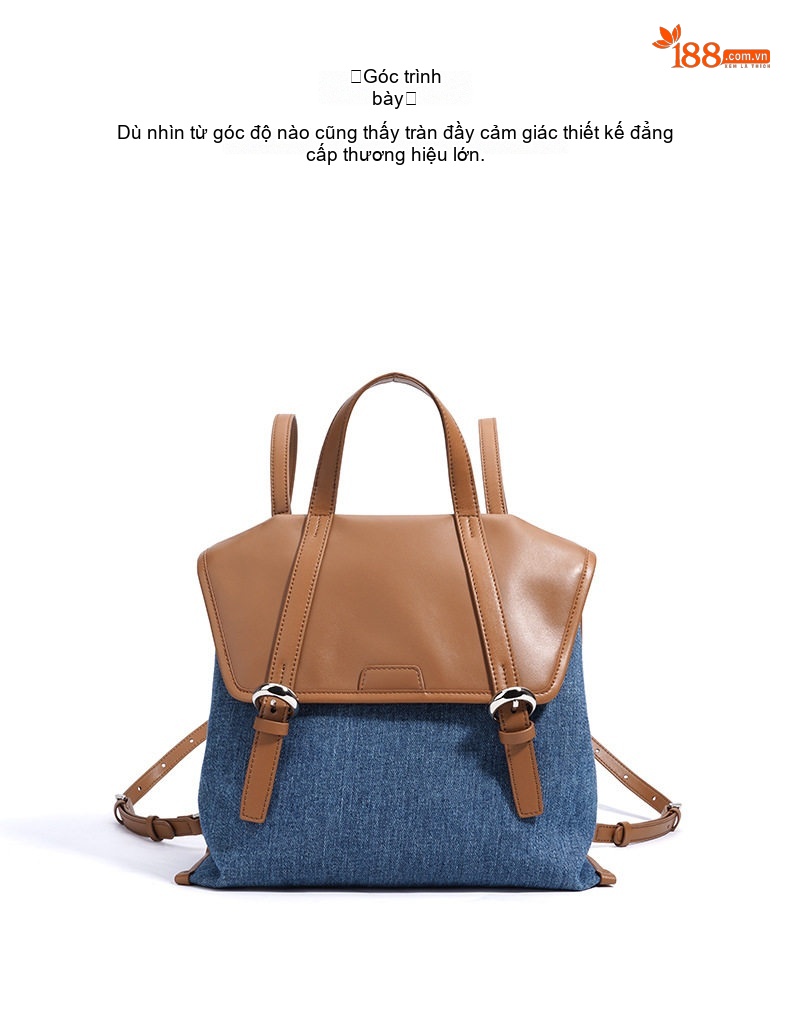 Balo Đeo Vai/Đeo Chéo Nữ Vải Denim Kiểu Hàn Quốc Công Sở Thời Trang Màu Xanh Dương, Nâu chi tiết 13