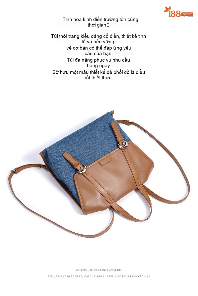 Balo Đeo Vai/Đeo Chéo Nữ Vải Denim Kiểu Hàn Quốc Công Sở Thời Trang Màu Xanh Dương, Nâu chi tiết 5