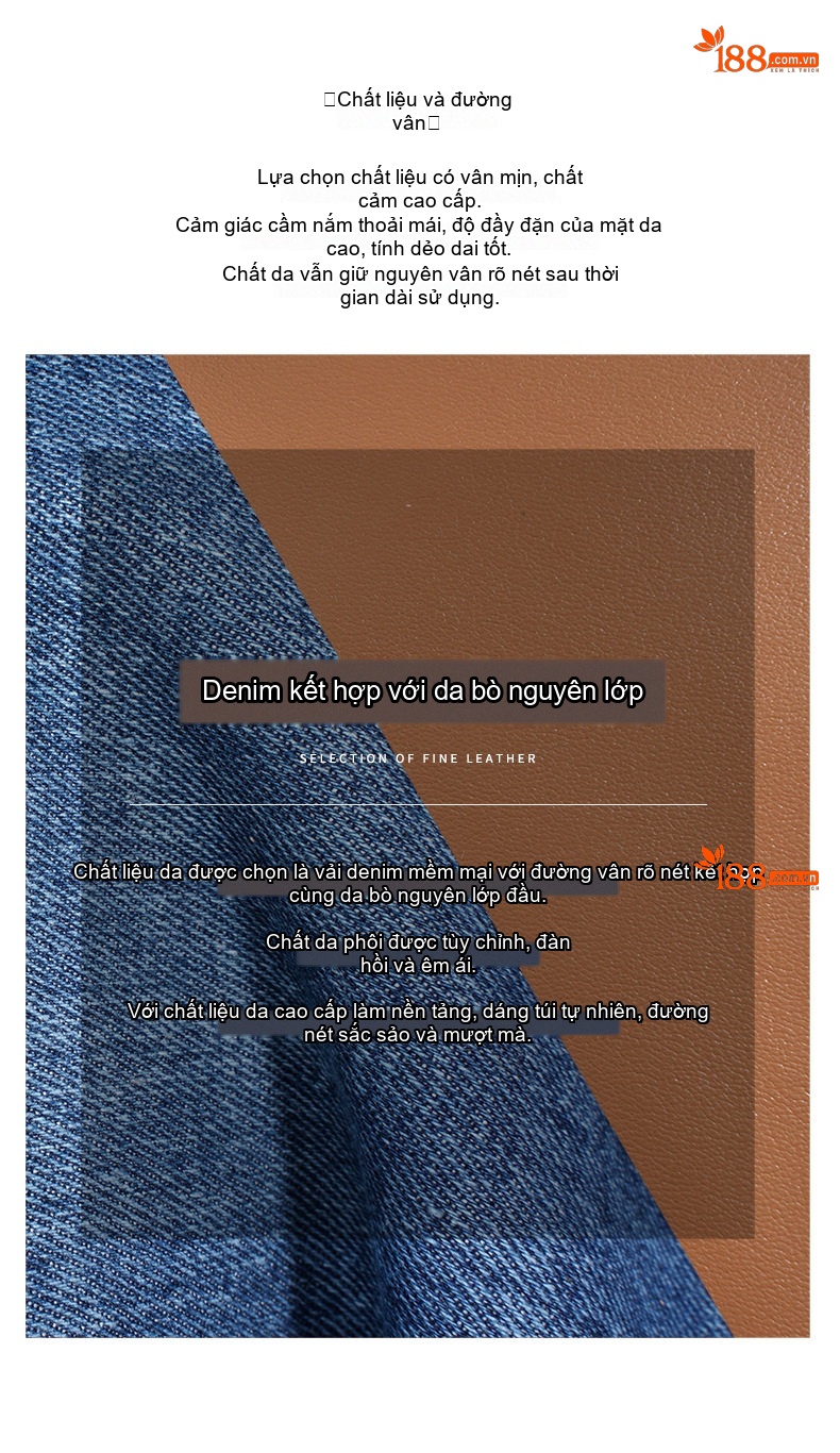 Balo Đeo Vai/Đeo Chéo Nữ Vải Denim Kiểu Hàn Quốc Công Sở Thời Trang Màu Xanh Dương, Nâu chi tiết 9